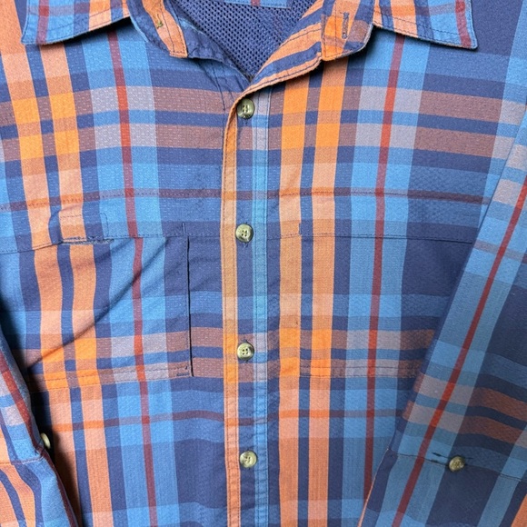 Magellan Outdoors Men Vented Fishing Shirt Classic Fit Blue Orange Plaid 2XL - Picture 4 of 14